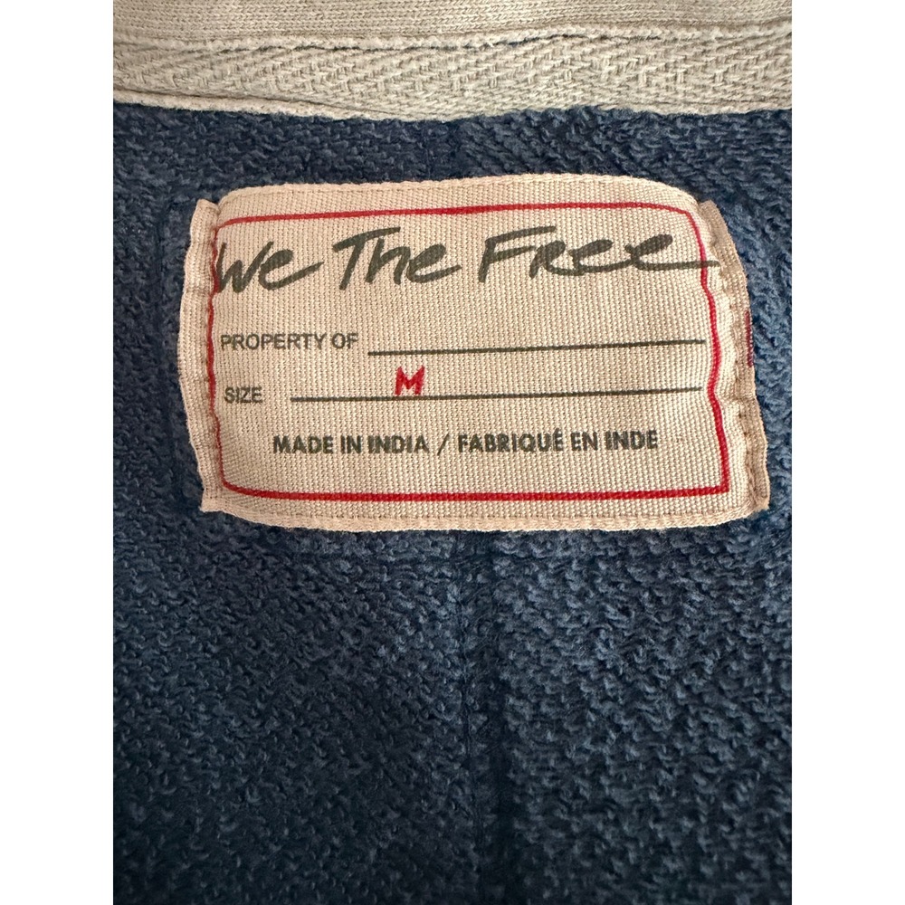 Free People We The Free Blue Monday Rugby Pullover Mixed Media Sweatshirt M - Picture 5 of 5